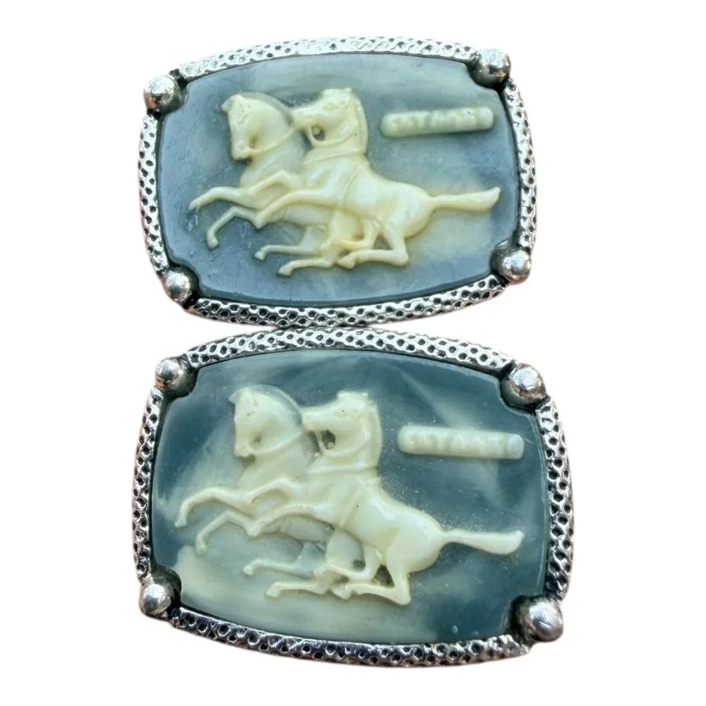 Vintage Sterling Silver Cufflinks With Horse Motif By CYARD